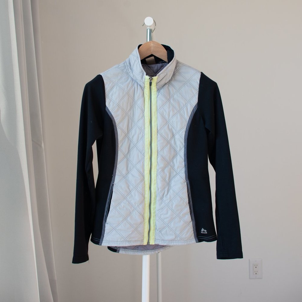 Reebok RBX Women's Running Jacket Quilted Size M Thumb Holes Full Zip Black Gray